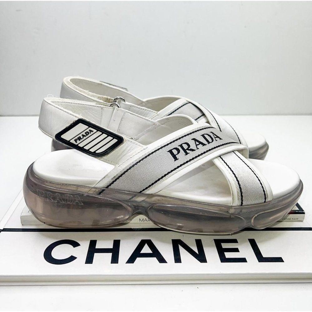 PRADA Cloudburst White Strappy 'Prada' Logo Platform Sandals Size EU37.5 - Picture 9 of 15